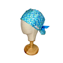 Load image into Gallery viewer, Blue Bloom Ponytail Scrub Cap