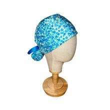 Load image into Gallery viewer, Blue Bloom Ponytail Scrub Cap