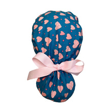 Load image into Gallery viewer, Pink Hearts Ponytail Scrub Cap